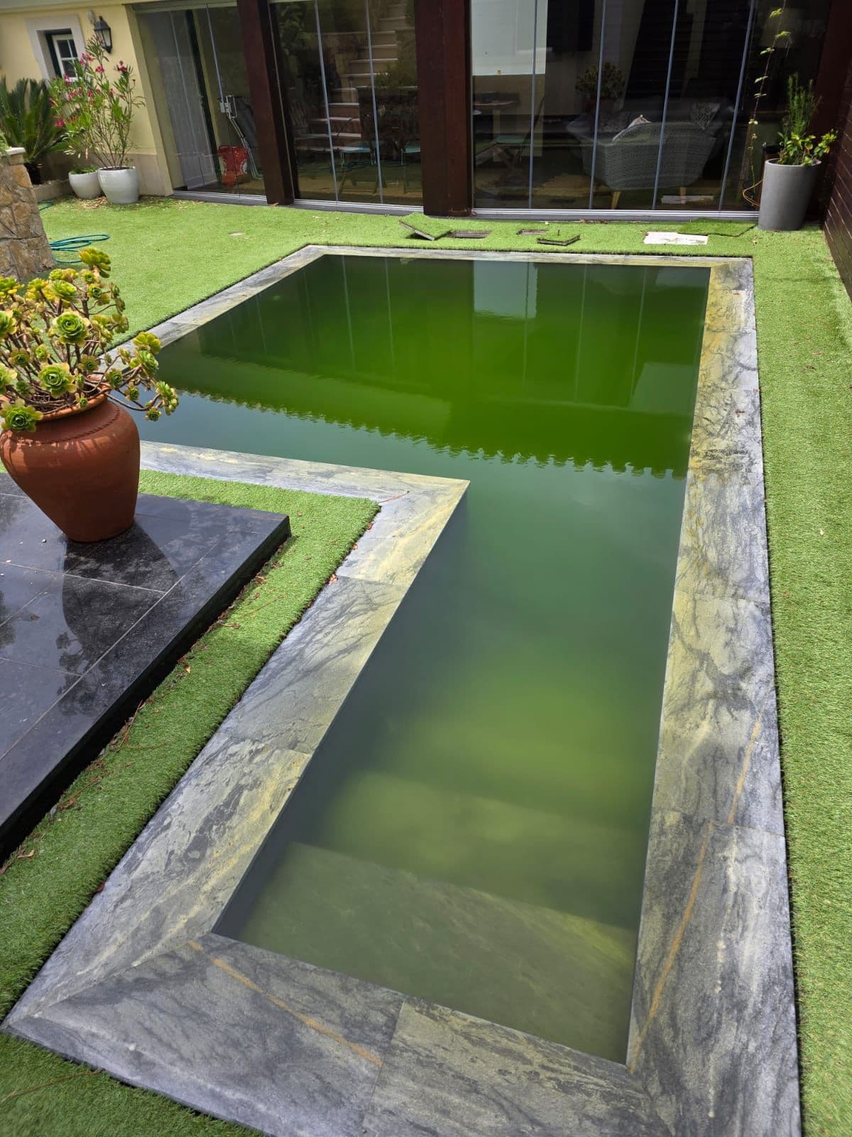 Piscina verde antes do tratamento